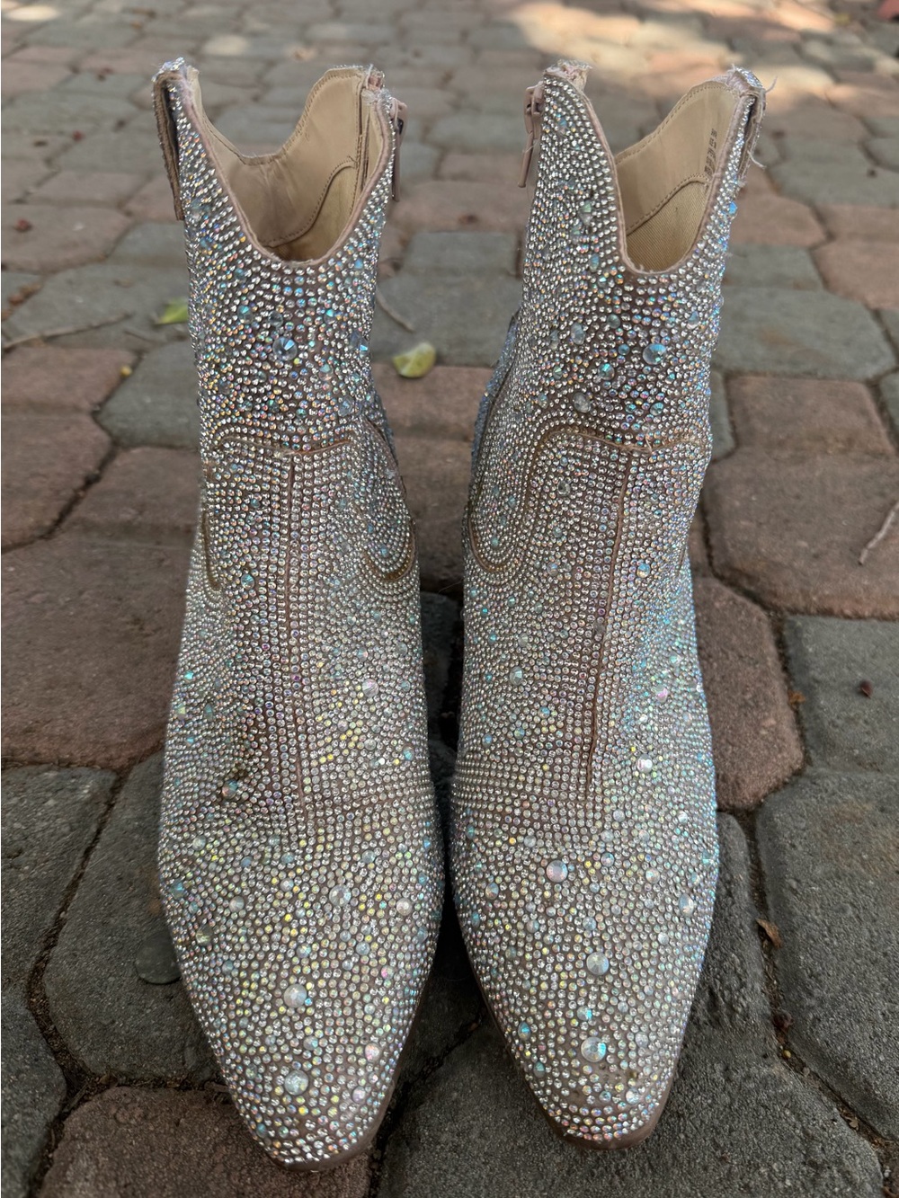 Matisse Iridescent Crystal Embellished Ankle Boots - Blush Silver
